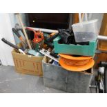 A quantity of garden tools, etc. Buyer Note: WARNING! This lot contains untested or unsafe