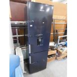 A black coloured Fridgemaster fridge freezer, with drinks dispenser.