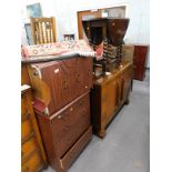 A modern chest of drawers, similar cabinet, rug, mirror, sideboard. an oak oval drop leaf table,