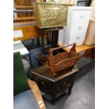 Sundry furniture,Old Charm carved oak side cabinet, another similar, a brass coal box, Eastern