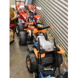 A Polaris child's quad bike, a Corral T-Rex child's quad bike, and a MacAllister small lawn