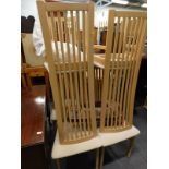 A set of six lightwood lath back chairs, 2 linen baskets and 2 rugs.