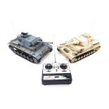 Henglong RC Battle Tanks, 1:18 scale, comprising Mk1 German Tiger and another, with one controller.