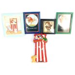 A Punch & Judy wall plaque and another partially painted, pictures, etc. (5)