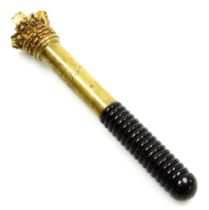 A Victorian brass and turned wooden tipstaff, with an imperial crown strew lid, the shaft engraved t