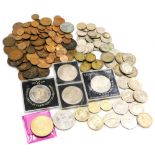 A group of coins, to include Winston Churchill commemorative crown, other crowns, sixpences, ha'penn