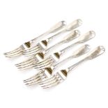 A set of six Victorian silver Fiddle pattern table forks, each with engraved initial to handle, Eliz