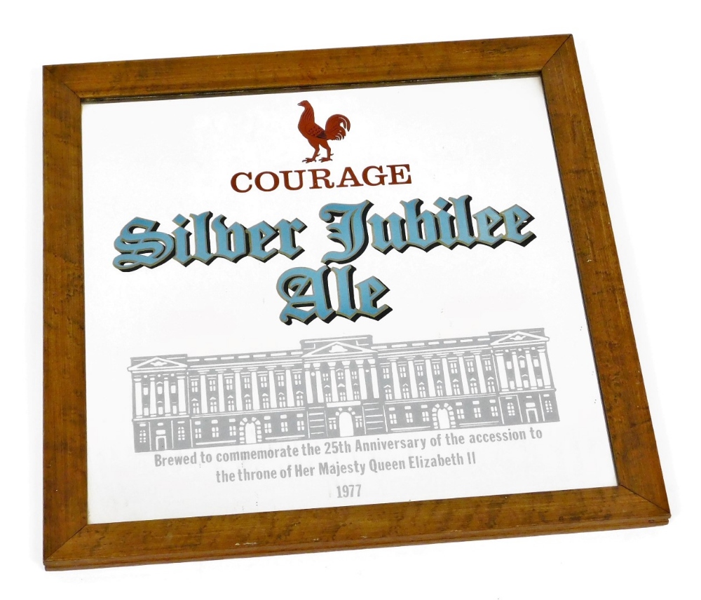 A Courage Silver Jubilee ale advertising mirror, 45cm x 45cm, in wooden frame.