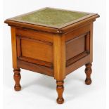 A Victorian walnut commode, with a wool work set hinged lid, opening to reveal a fitted interior, ra