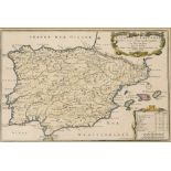 A hand coloured French map of Spain and Portugal, divided into its principle parts or kingdoms, date