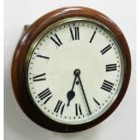 A Victorian mahogany cased wall clock, circular dial bearing Roman numerals, fusee movement, no key,