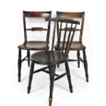 A pair of early 19thC beech and elm bar back kitchen chairs, together with a bentwood kitchen chair.