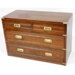 A mahogany military style chest, of two short above two long drawers, with recesses brass handles, r