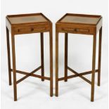 A pair of Georgian style mahogany night tables, modelled as kettle stands, each of square section, w