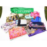 Designer and other silk scarves, including Gianni Versace, Yves Saint Laurent, Ralph Lauren, and Mos