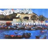 After Jaqua. Peninsula fishing village, lithograph, signed limited edition number 75/400, with certi