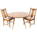 An Ercol dark elm drop leaf dining table, raised on square splayed legs, circa 1970, model number 38