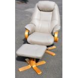 A Global Furniture Alliance Nice ivory leather swivel armchair, and matching footstool.