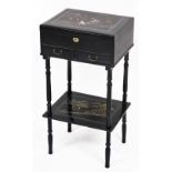 An early 20thC Japanese black lacquer vanity table, with gilt lacquered and mother of pearl inlaid d