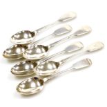 A set of six Victorian silver Fiddle pattern teaspoons, each with engraved C initial to handle, Geor