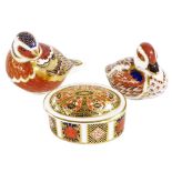 A Royal Crown Derby Imari porcelain paperweight, modelled as a Pheasant, another of a duckling, gold