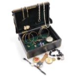 Silver and costume jewellery, including a pair of Masonic blue enamel oval link cufflinks, an Exacti