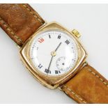 A mid century 9ct gold cased gentleman's wristwatch, circular white dial bearing Roman numerals, sub