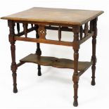 A Victorian oak side table, with a galleried frieze, raised on turned legs united by stretchers and