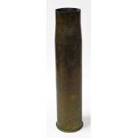 A military 105mm shell case, lot IVI 1-14, 1981, 61.5cm high.