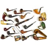 19thC and later Meerschaum brown wood and other pipes, including an ADP pipe with silver mount and c