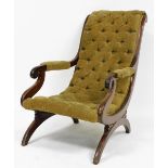 A Victorian mahogany and button back upholstered chair.
