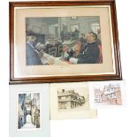 Various pictures, prints, to include At Rennes, colour print, 32cm x 48cm, Shrewsbury-Mardol, limite