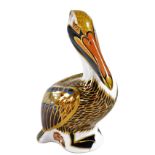 A Royal Crown Derby porcelain Imari paperweight, modelled as a Brown Pelican, circa 1998, gold stopp