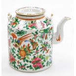 A late 19thC/early 20th Chinese Canton porcelain teapot, decorated with birds and flowers, lacking h