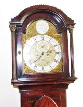 A George III mahogany longcase clock by Joseph Wood of Scarborough, the arched dial with foliate spa