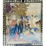 A Victorian Berlin wool work picture by Fanny Weston, Biblical scene, within a gilt foliate mirrored