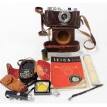 A Leica Ernst Leitz camera with 1:3, F=50mm Elmar lenses, cased, Weston Master II Universal exposure