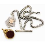 A Victorian gold plated swivel fob, Cornelian and bloodstone set, together with a Victorian silver p