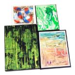 Jay (21stC School). Four abstract works, entitled Green Rain, 36cm x 25cm, 1950's News, 20cm x 20cm,