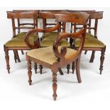A set of six late Regency mahogany single dining chairs, with drop in seats upholstered in sage gree