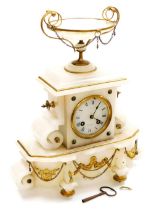 A late 19thC French gilt mounted alabaster mantel clock, the circular dial signed Ferlet Brenon with