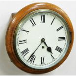 A Victorian oak cased wall clock, circular dial bearing Roman numerals, fusee movement, no key, 31cm
