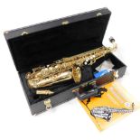 An Evette Buffet Crampon brass cased saxophone, ROC854625, cased, together with Andy Hampton's Saxop