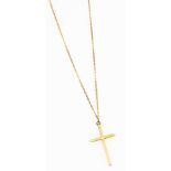 A 9ct gold cross pendant, on a yellow metal belcher link neck chain, 1.6g all in.