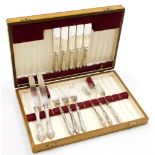 A late Victorian part set of silver handled fish knives and forks, comprising six forks and five kni