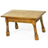 A Jack Grimble rectangular oak coffee table, raised on turned legs, signed Jack Grimble, Cromer, 39c