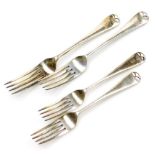 Four Edward VII silver Old English pattern forks, comprising two dessert and two dinner, Robert Prin
