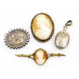 A silver oval pendant, with engraved foliate decoration, Victorian silver bicolour brooch engraved w