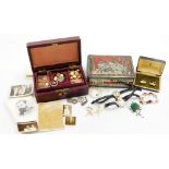Victorian and later gold, silver and costume jewellery, including cufflinks, earrings, pendants, see