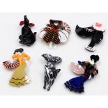 A group of Leah Stein Paris costume brooches, comprising Flamenco dancers, Scarlet O'Hara, dancing G